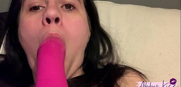  Abby Kiss Pulls Big Vibrator From Her Little Pussy and Throat Fucks Herself With It